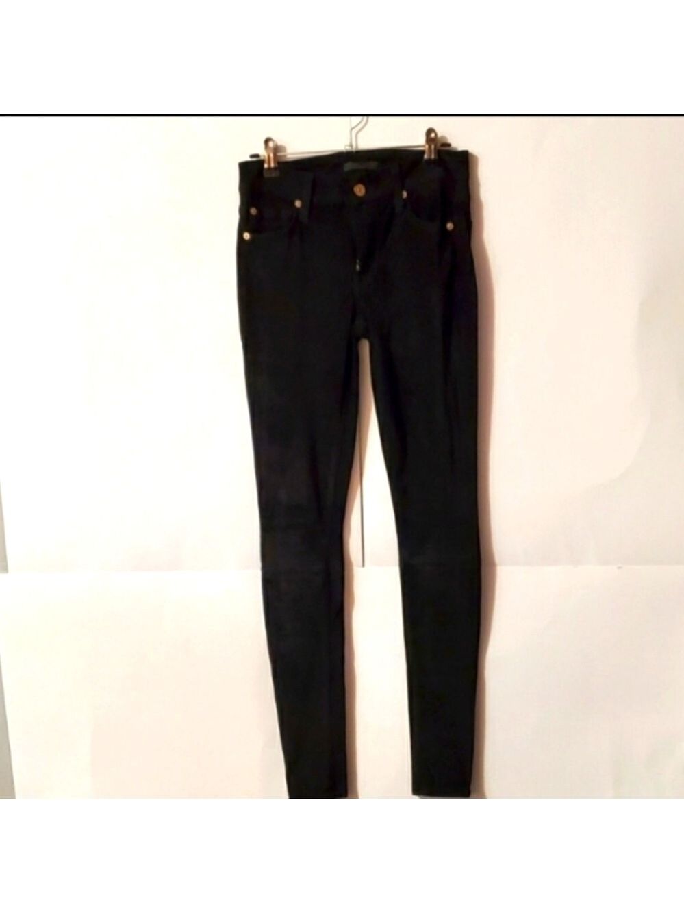 7 FOR ALL MANKIND LOW RISE STRAIGHT LEG BLACK STRETCH SKINNY JEANS WOMENS W25